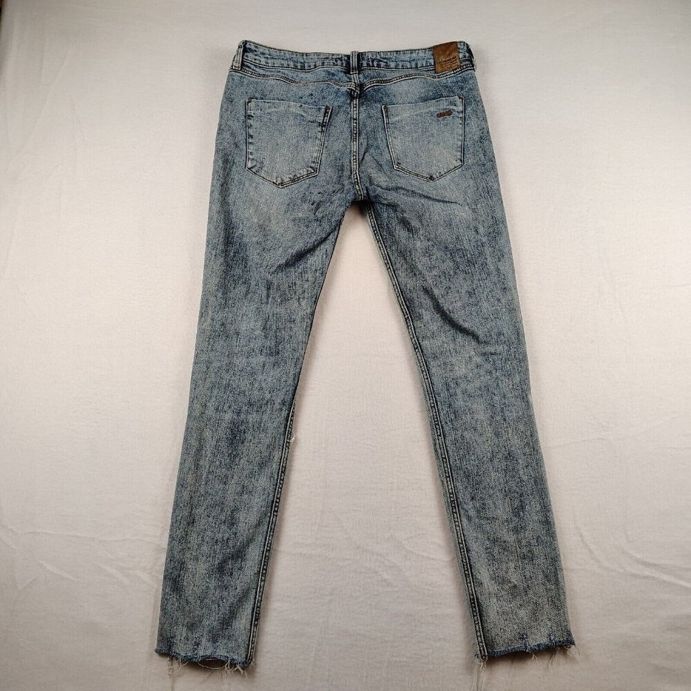 Zara Acid Wash Denim Jeans Womens 8 Basic Z1975 Raw Hem - Picture 2 of 9